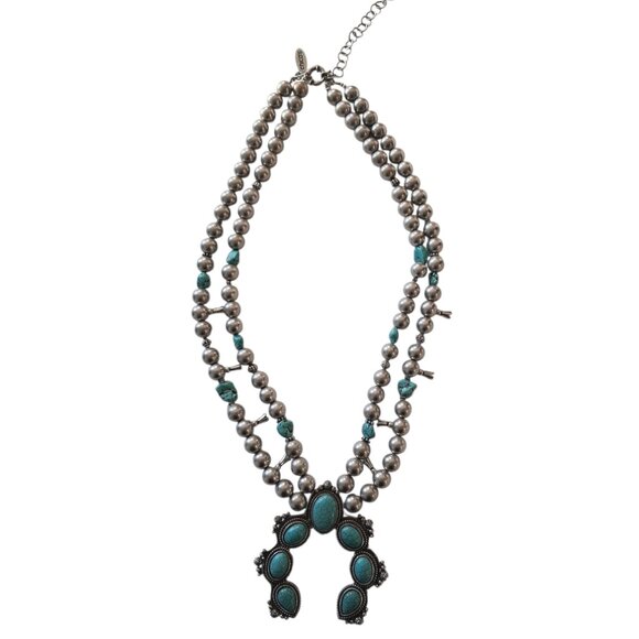 Vintage Chicos Faux Turquoise Squash Blossom Ceremonial Necklace - Picture 3 of 8